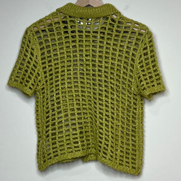 BDG Urban Outfitters Osaka Open-Knit Polo Cardigan Sweater Green Size S - Picture 8 of 10
